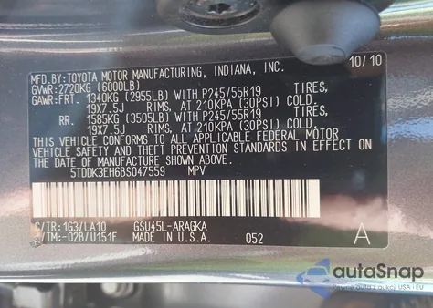 2011 Toyota Highlander Limited V6 from USA, damaged, VIN 5TDDK3EH6BS047559
